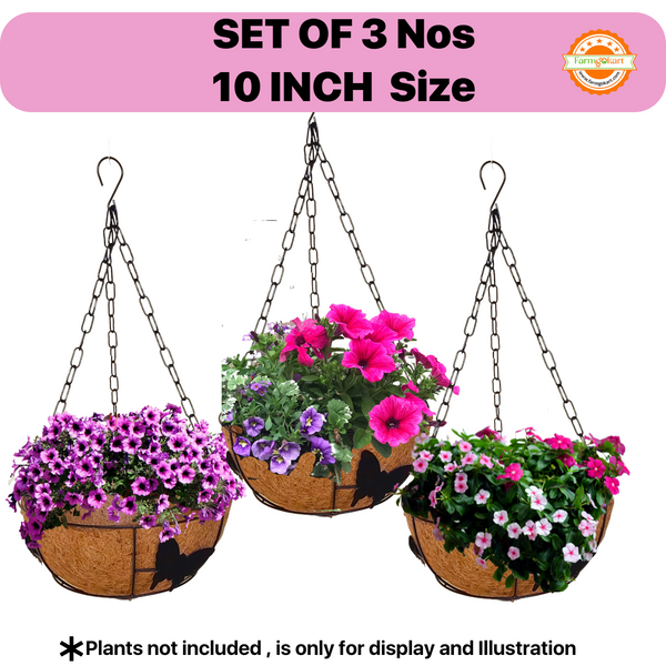 10 Inch – Set of 3 Pieces, Hanging Planter Metal Basket with Coco Coir Liner