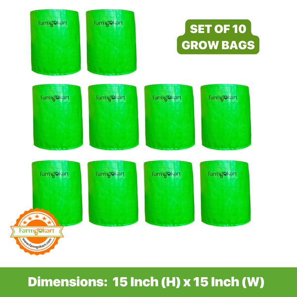 15 INCH (H) x 15 INCH (W) Plants Grow Bags | HDPE UV Protected 300 Micron Round Green Colour | Set of 10 Nos