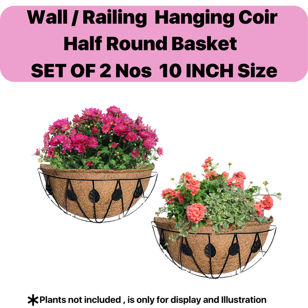 10 Inch – Set of 2 Pieces, Half Round Wall Hanging Planter Metal Basket with Coco Coir Liner