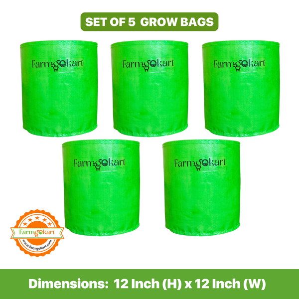 12 INCH (H) x 12 INCH (W) Plants Grow Bags | HDPE UV Protected 300 Micron Round Green Colour | Set of 5 Nos