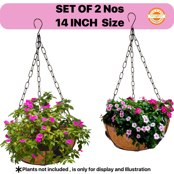 14 Inch – Set of 2 Pieces, Hanging Planter Metal Basket with Coco Coir Liner