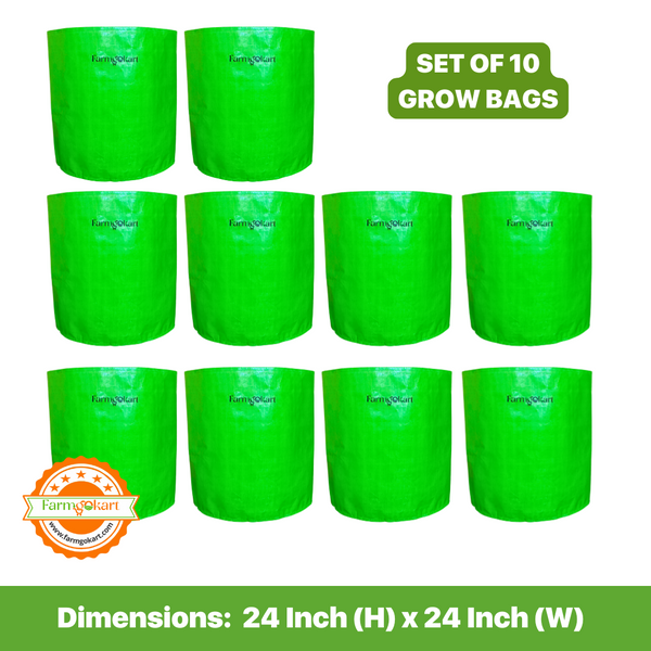 24 INCH (H) x 24 INCH (W) Plants Grow Bags | HDPE UV Protected 300 Micron Round Green Colour | Set of 10 Nos