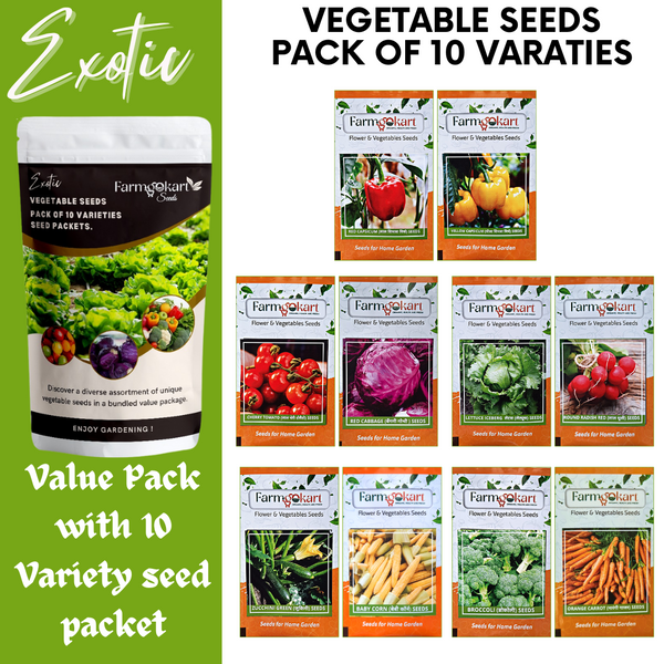 Pack 10-variety Exotic vegetable seeds combo  for Home Gardening | Grow your own Exotic Vegetables