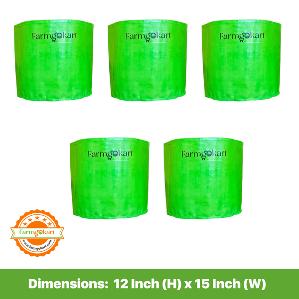 12 INCH (H) x 15 INCH (W) Plants Grow Bags | HDPE UV Protected 300 Micron Round Green Colour | Set of 5 Nos